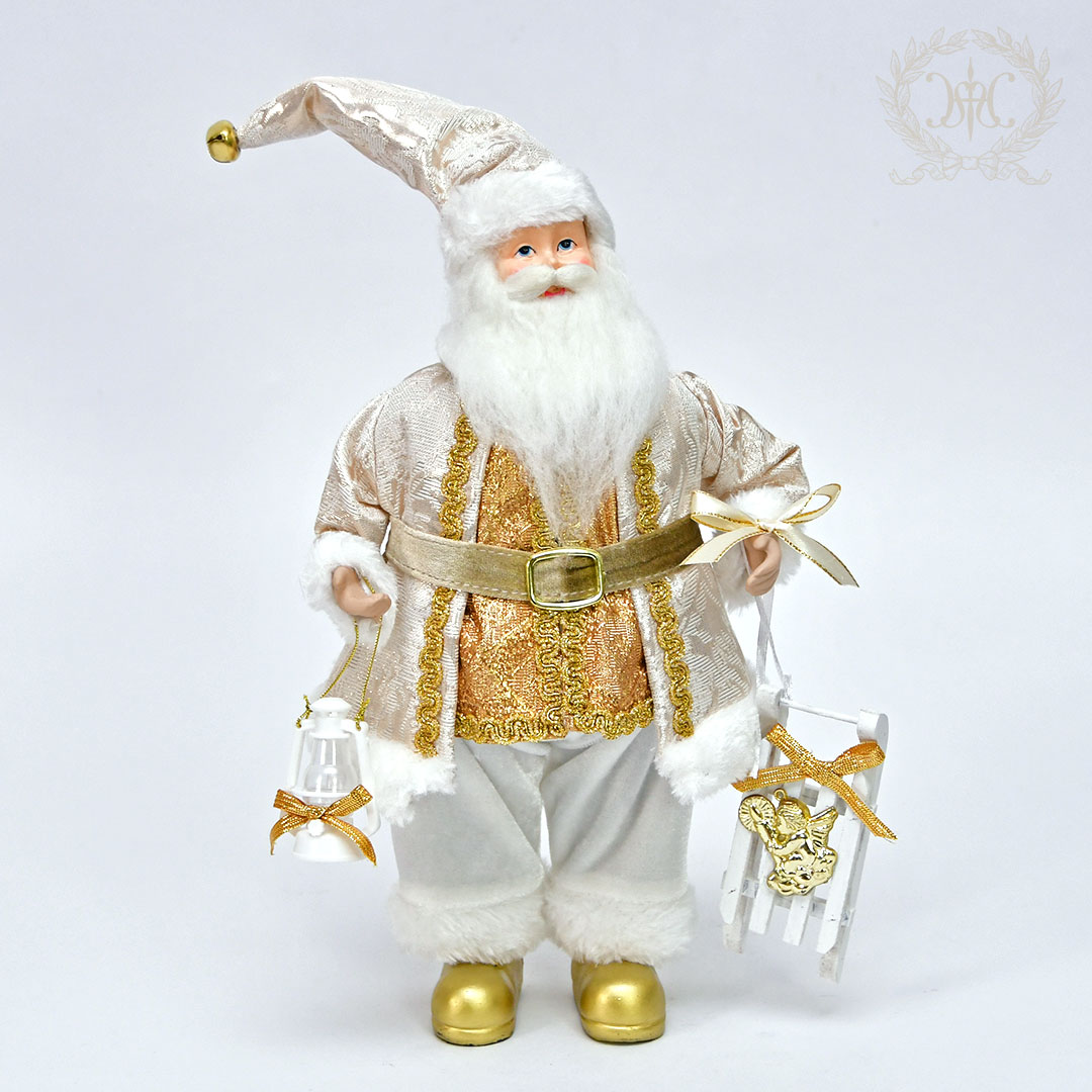 サンタクロースフィギュアSホワイト/スレッジ32cm｜クリスマス雑貨の 