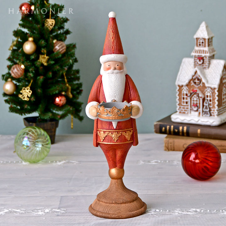 クリスマスサンタ 飾り キャンドルたて 陶器製 - 年中行事