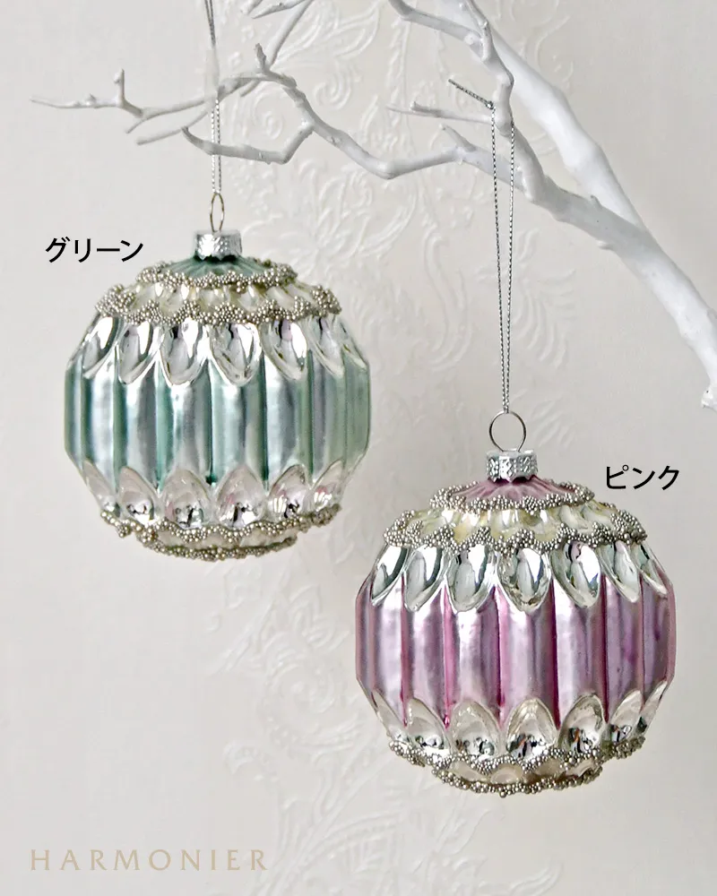 メタリックパステルガラスボール9cm（ピンク/グリーン）｜クリスマス