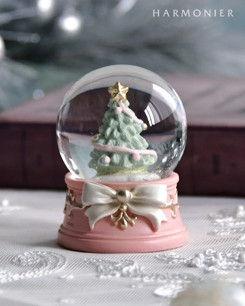 ミニスノードーム/パステルリボンベース（ツリー/サンタ＆スター
