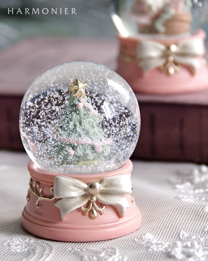 ミニスノードーム/パステルリボンベース（ツリー/サンタ＆スター