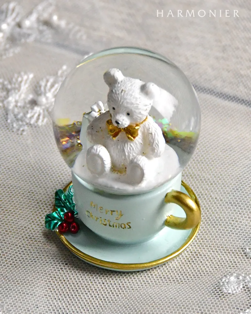 ミニスノードーム/ティーカップベアー（ピンク/ミント）｜クリスマス
