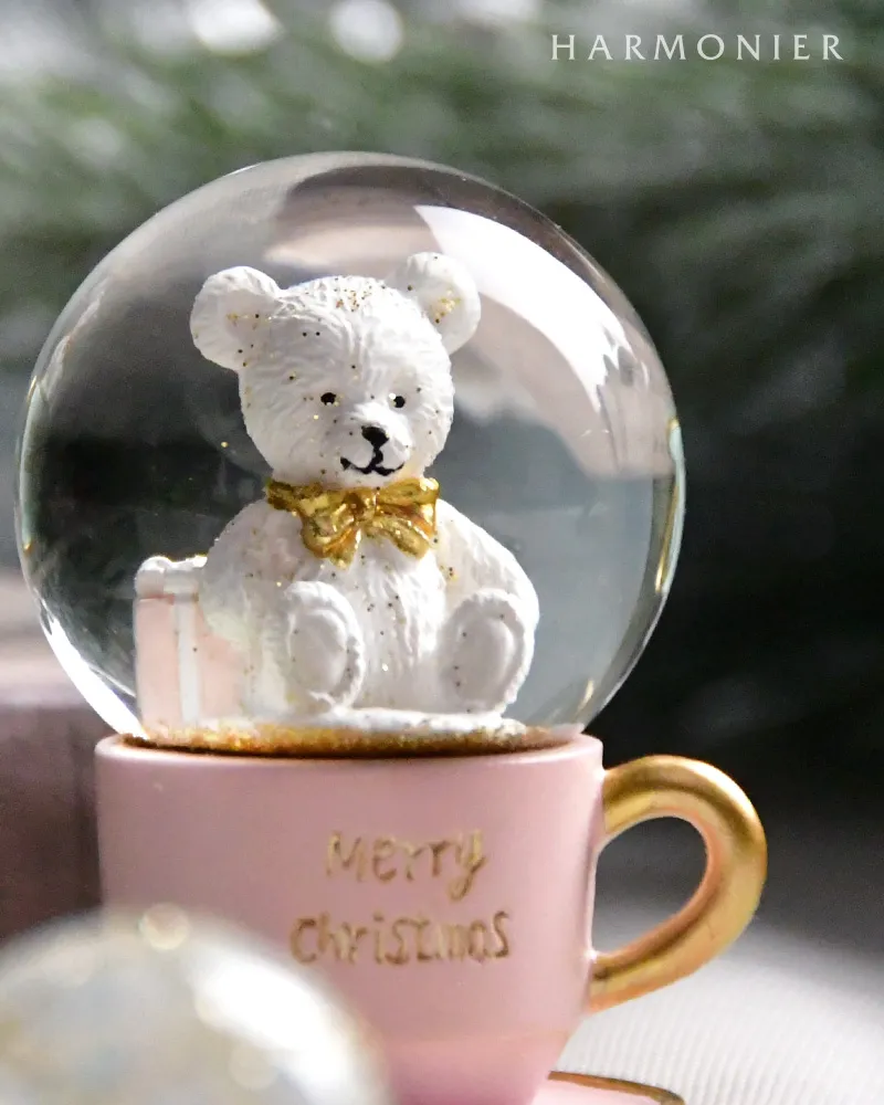 ミニスノードーム/ティーカップベアー（ピンク/ミント）｜クリスマス