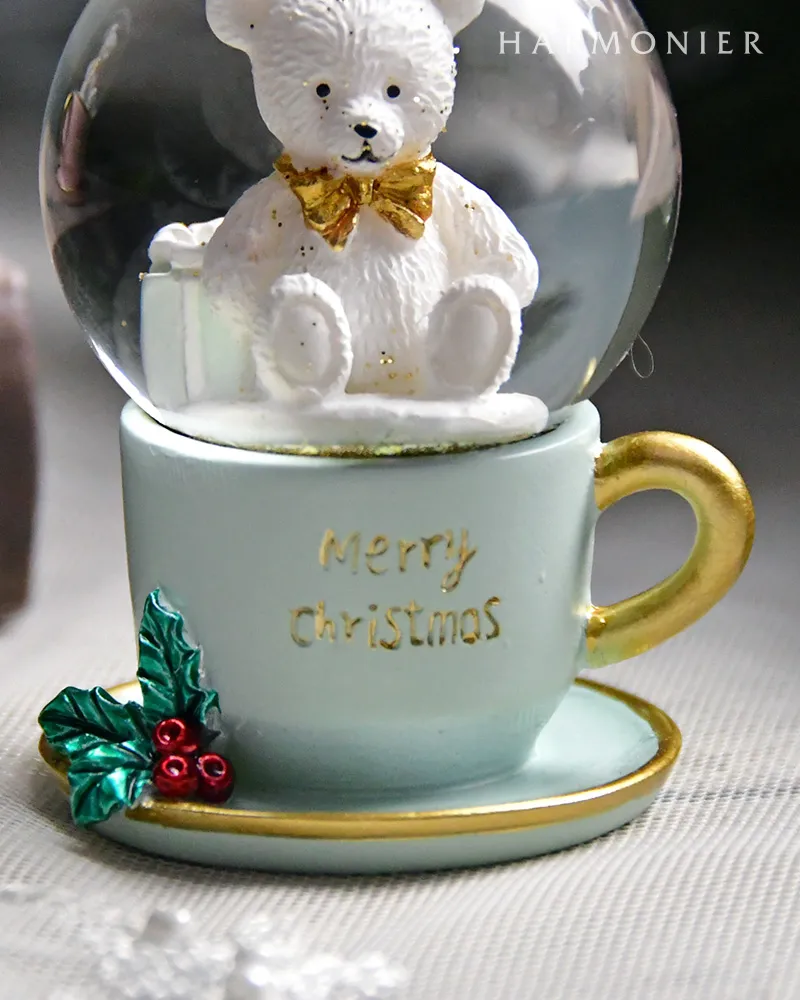 ミニスノードーム/ティーカップベアー（ピンク/ミント）｜クリスマス
