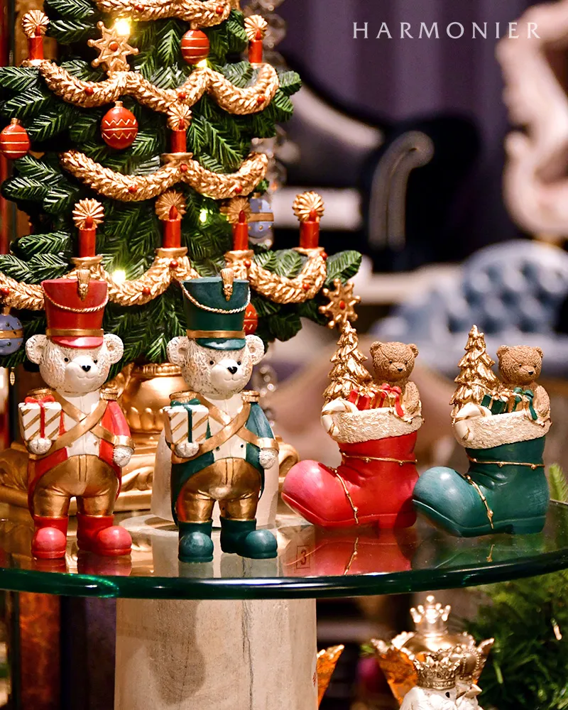 ベアインブーツオブジェ（レッド/グリーン）｜クリスマス雑貨の通販