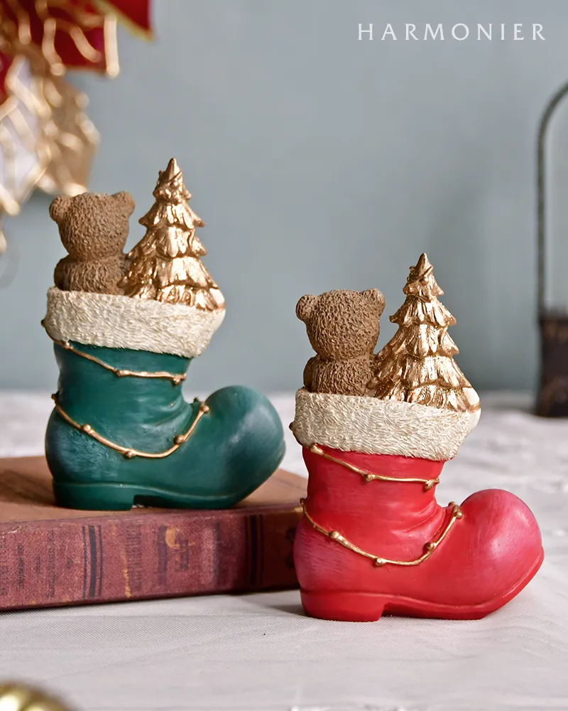 ベアインブーツオブジェ（レッド/グリーン）｜クリスマス雑貨の通販