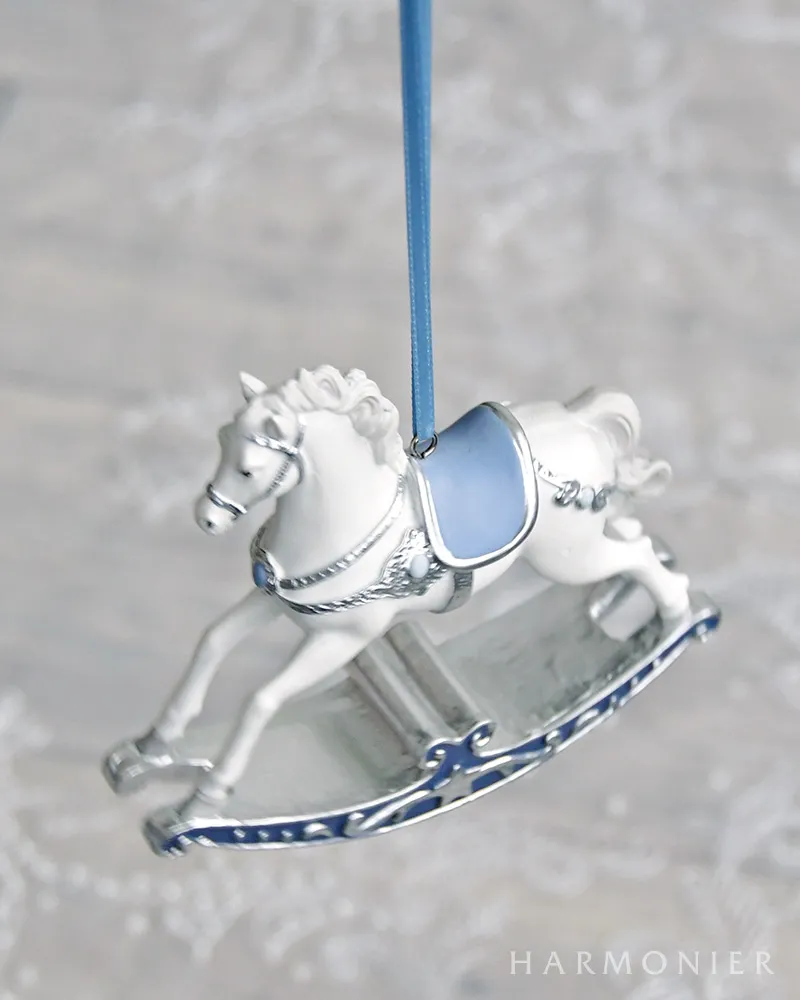 ウインターブルーロッキングホースオーナメント｜クリスマス雑貨