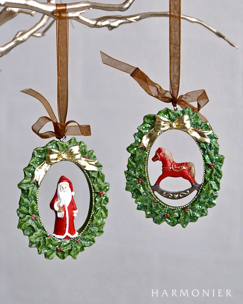 ミニリースサンタ&ホースオーナメント2コセット｜クリスマス雑貨の通販