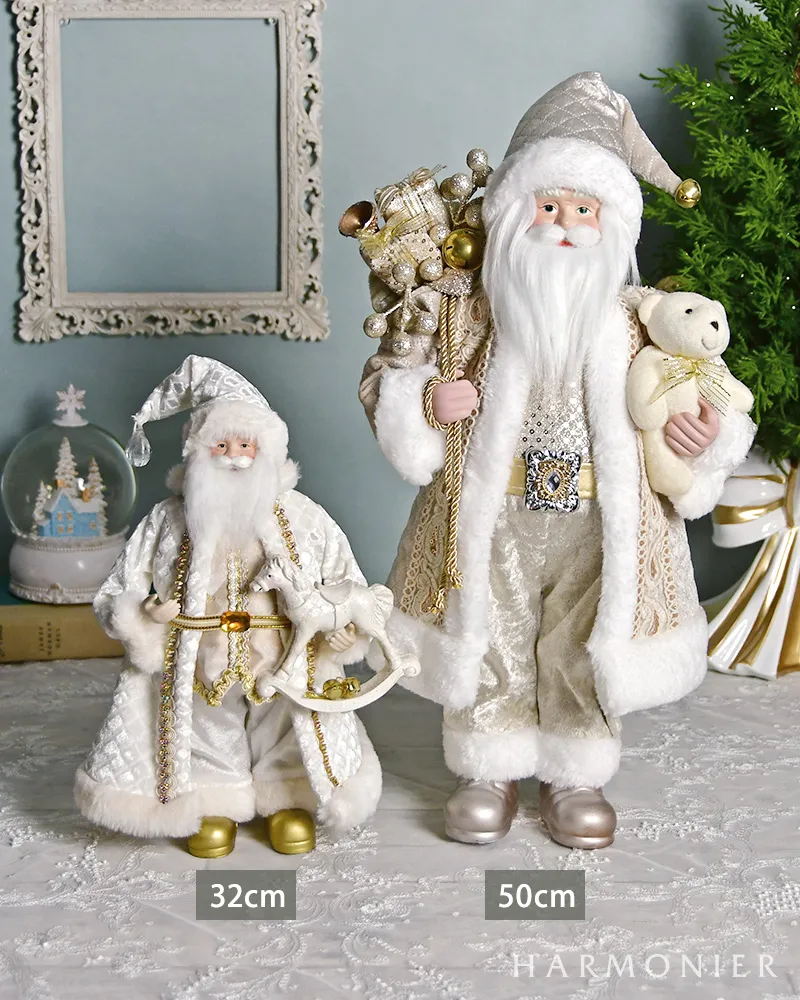 スモールサンタフィギュア/ホワイトロッキングホース｜クリスマス雑貨