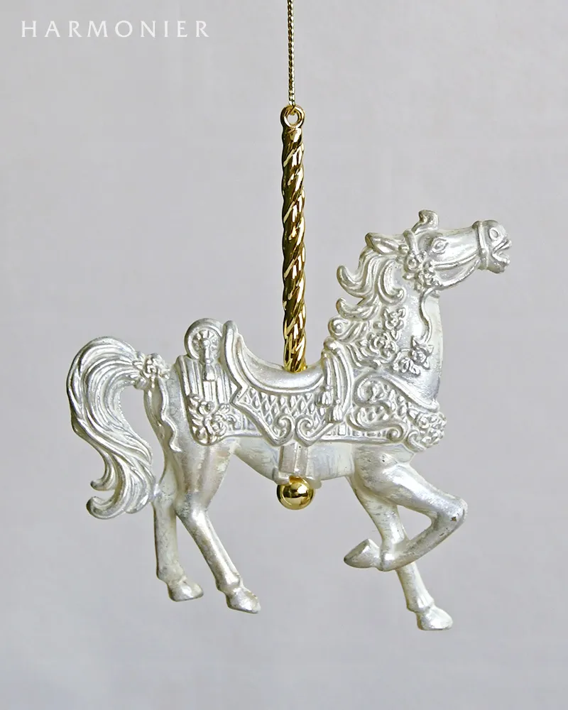 アンティークホワイトホースオーナメント2コセット｜クリスマス雑貨の