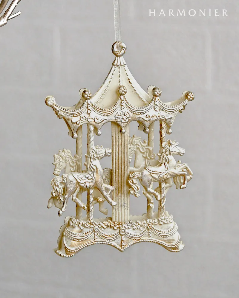 アンティークホワイトホースオーナメント2コセット｜クリスマス雑貨の