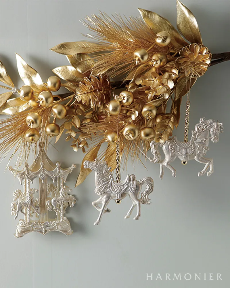 アンティークホワイトホースオーナメント2コセット｜クリスマス雑貨の