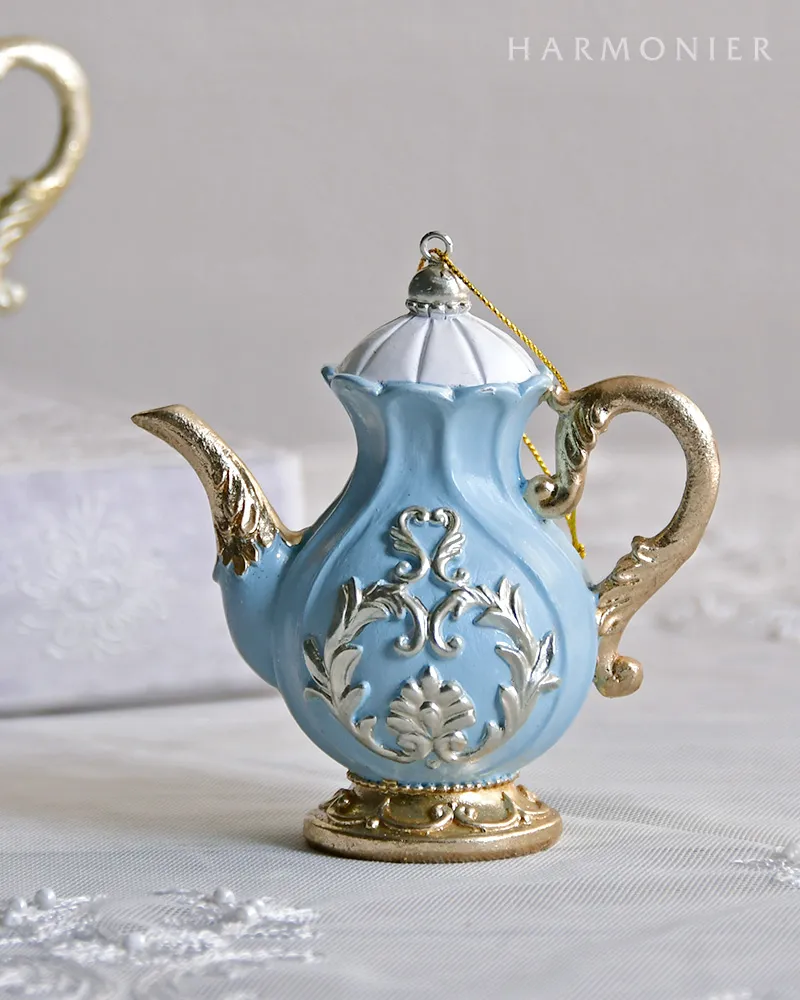 クラシカルティーポットオーナメント（ブルー/ホワイト）｜クリスマス