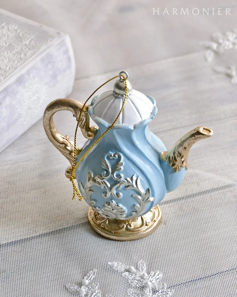 クラシカルティーポットオーナメント（ブルー/ホワイト）｜クリスマス