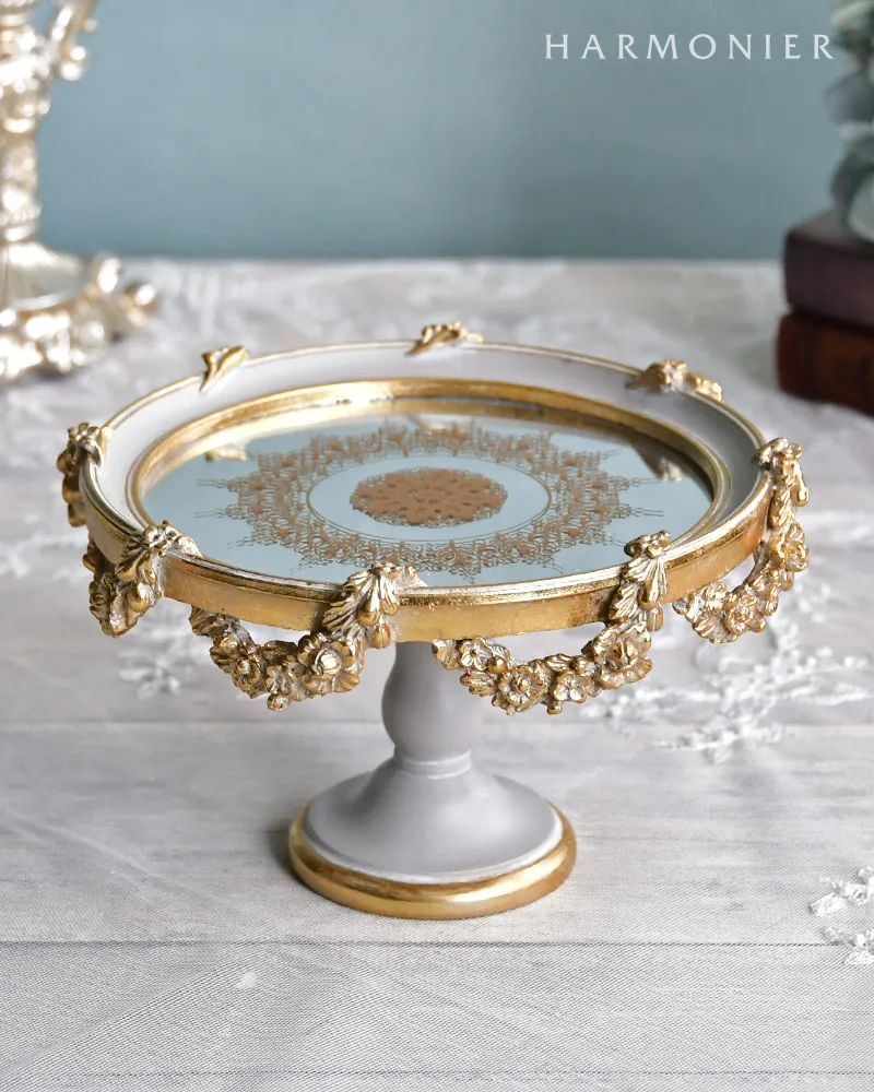 フラワーガーランドミラートレイ/グレイゴールド｜クリスマス雑貨の