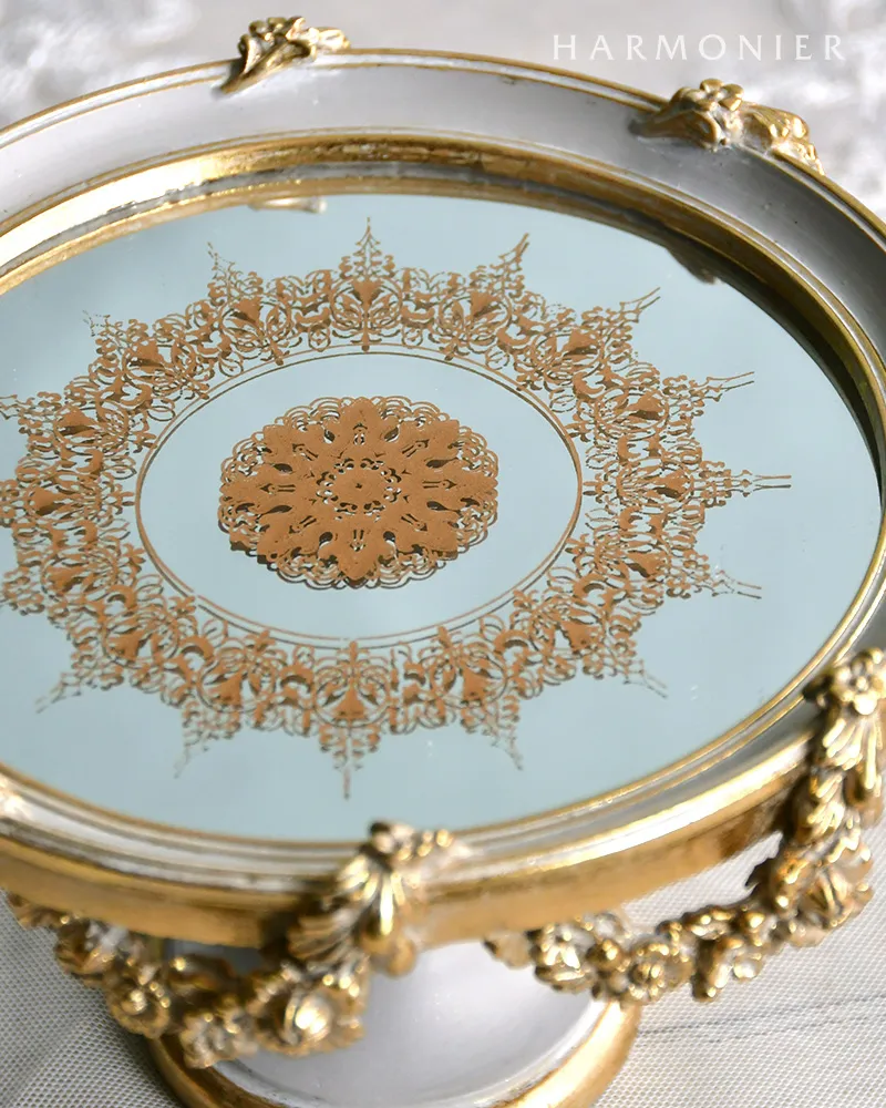 フラワーガーランドミラートレイ/グレイゴールド｜クリスマス雑貨の