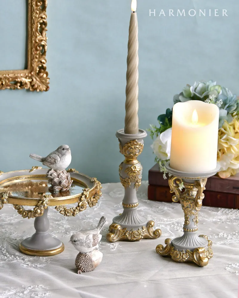 ミラートレイ 楕円形 メタル製ミラー 花模様 アンティーク風の