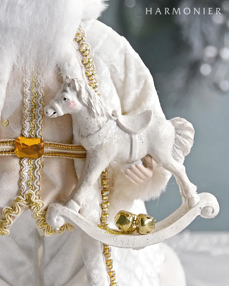 スモールサンタフィギュア/ホワイトロッキングホース｜クリスマス雑貨