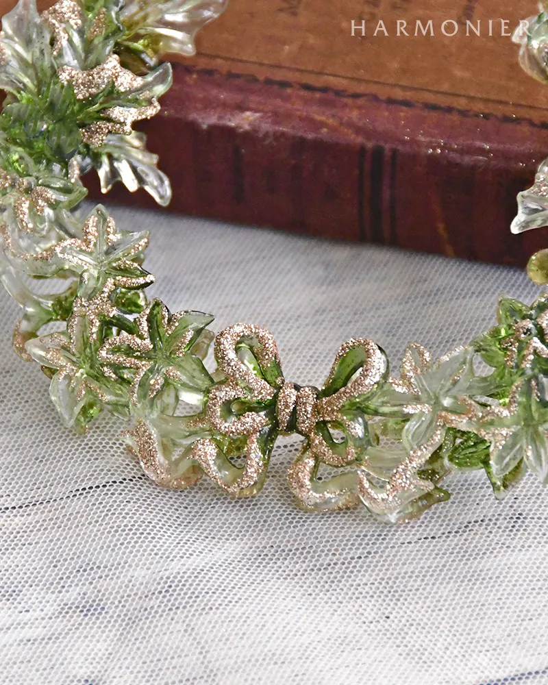 クリアーグリーンリーフミニリースオーナメント/ピンク｜クリスマス