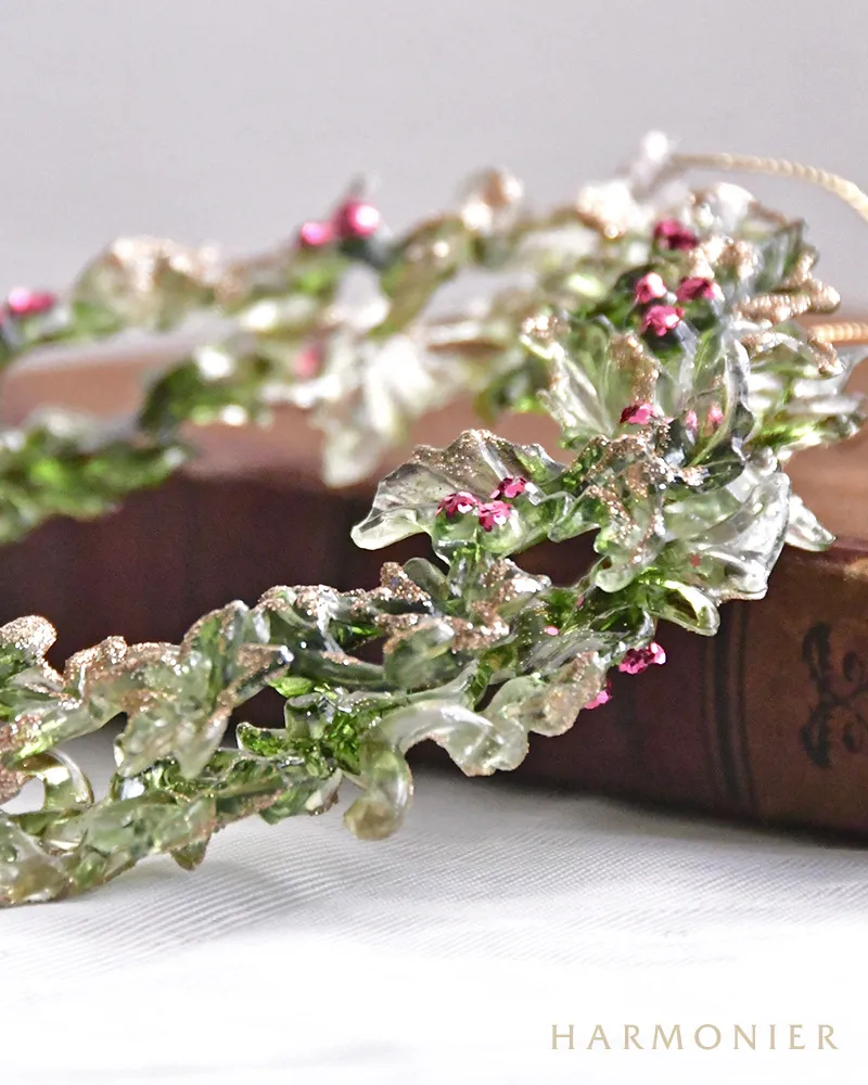 クリアーグリーンリーフミニリースオーナメント/ピンク｜クリスマス