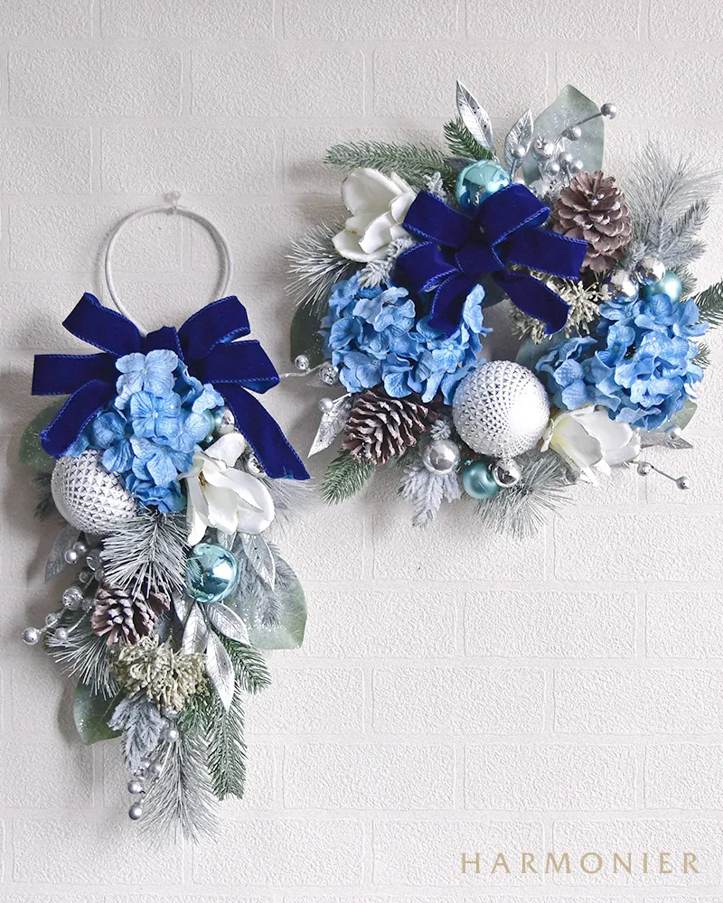 ウインターブルークリスマスリース40cm｜クリスマス雑貨の通販