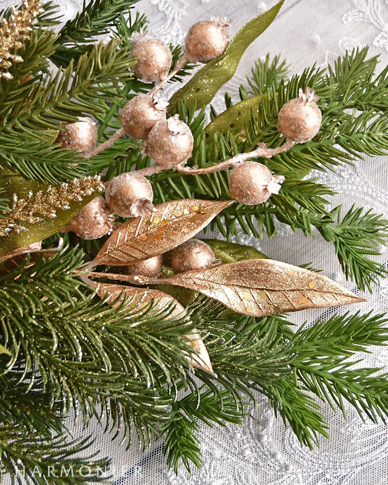 コニファーとゴールド　クリスマススワッグ　横長スワッグ コニファーとゴールドクリスマススワッグ横長スワッグ