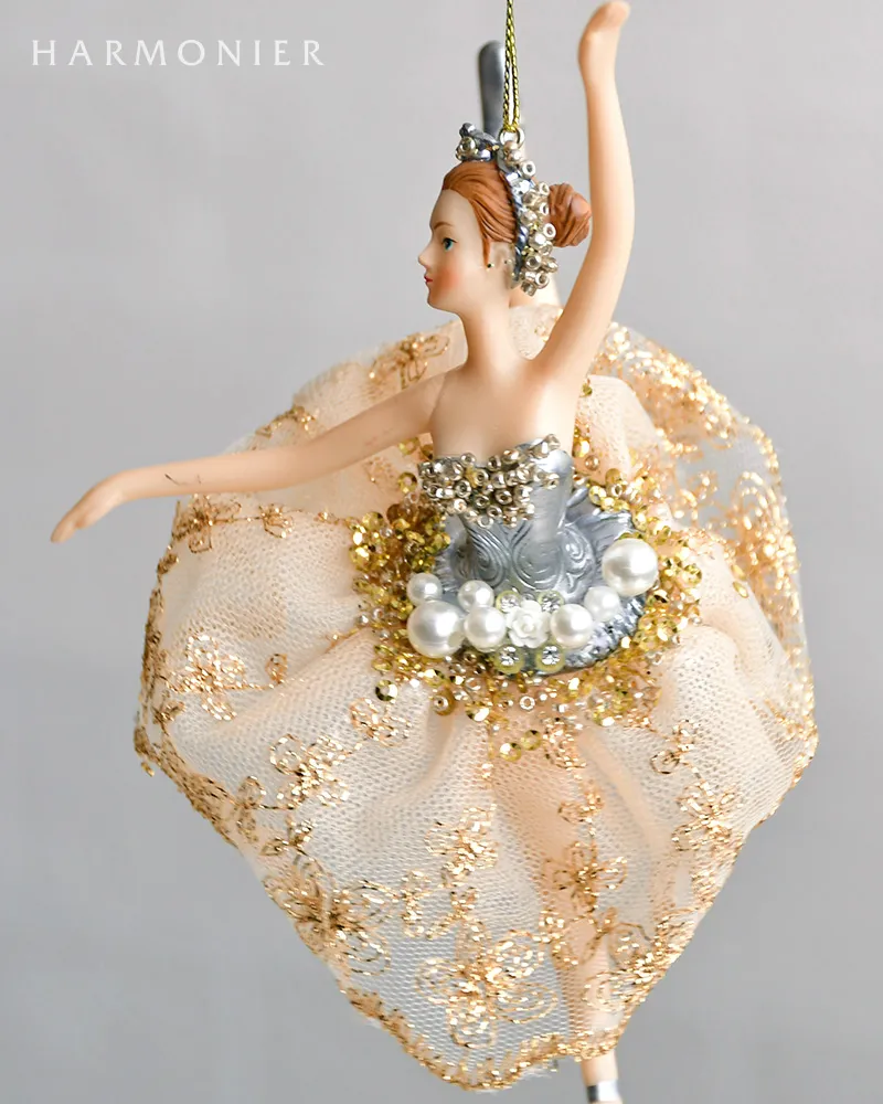 バレリーナオーナメント/ゴールドレース（ピンク/ブルー）｜クリスマス