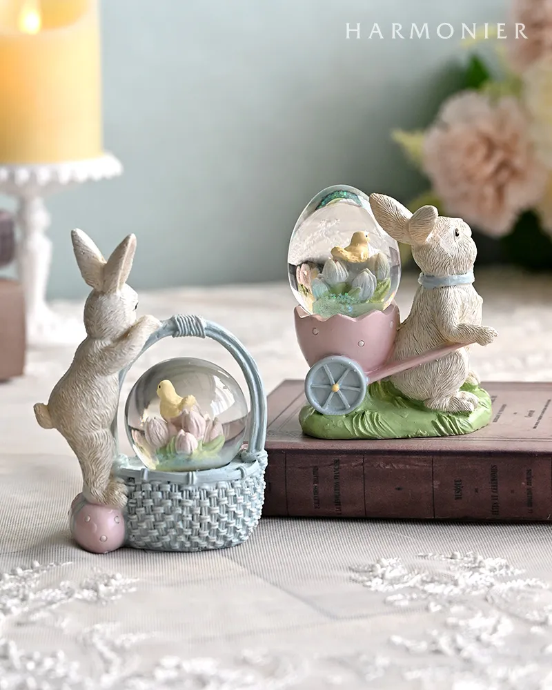 イースターラビットミニスノードーム（バスケット/カート） | 輸入雑貨