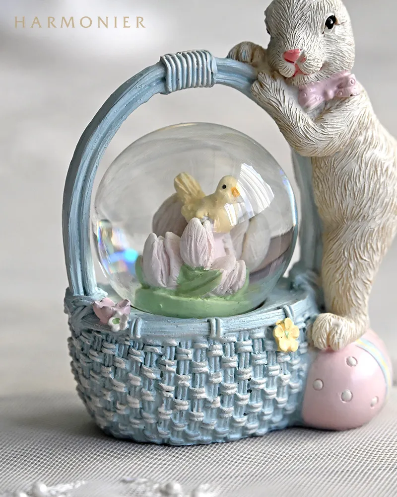 イースターラビットミニスノードーム（バスケット/カート） | 輸入雑貨