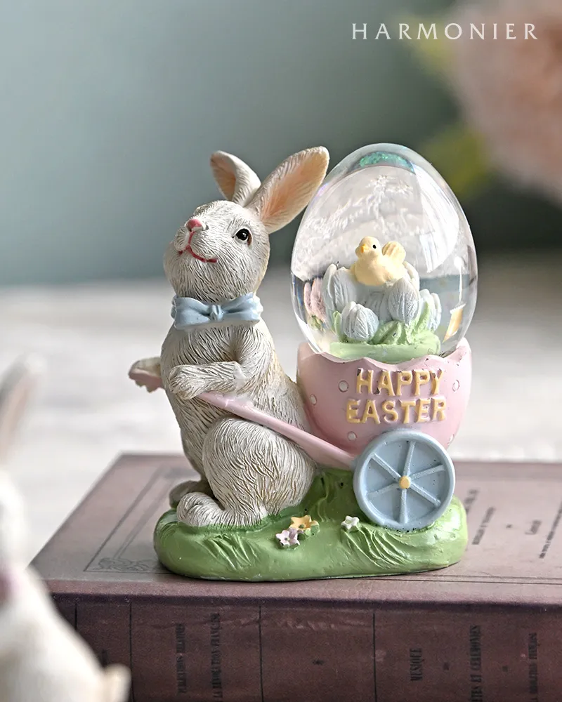 イースターラビットミニスノードーム（バスケット/カート） | 輸入雑貨