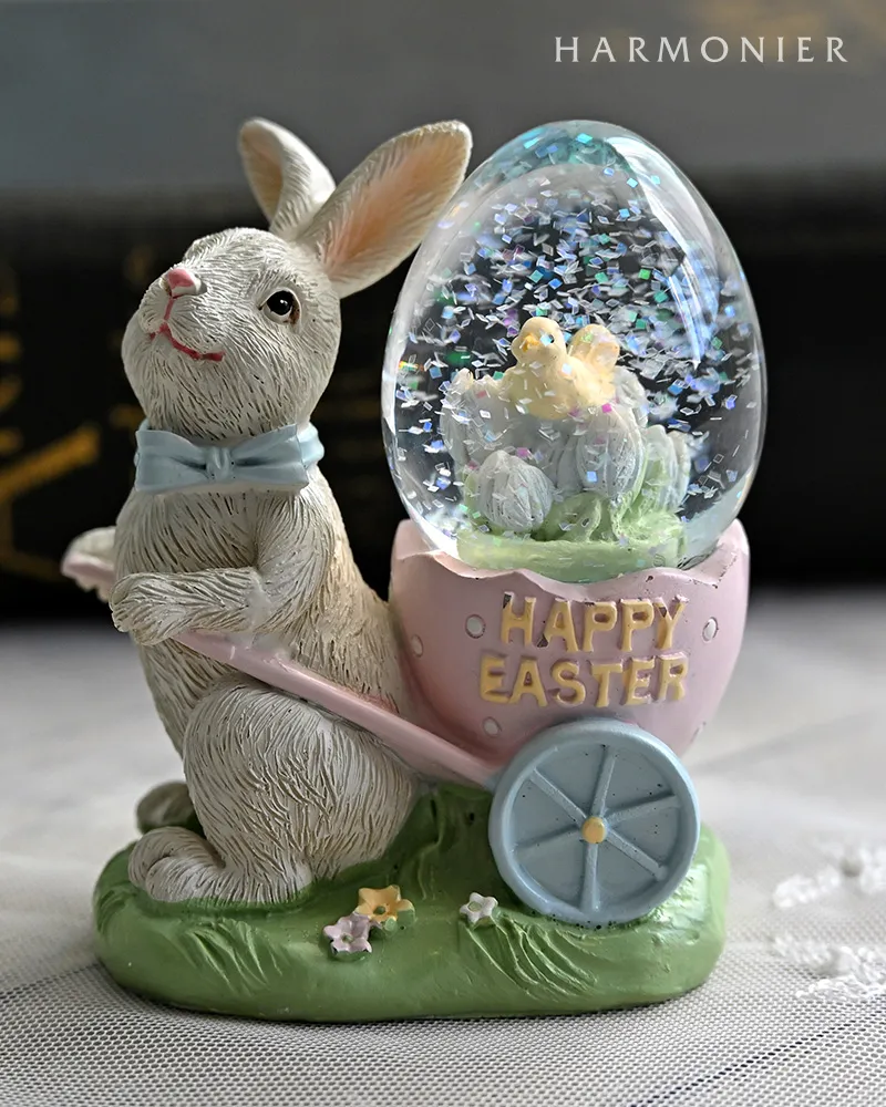 イースターラビットミニスノードーム（バスケット/カート） | 輸入雑貨