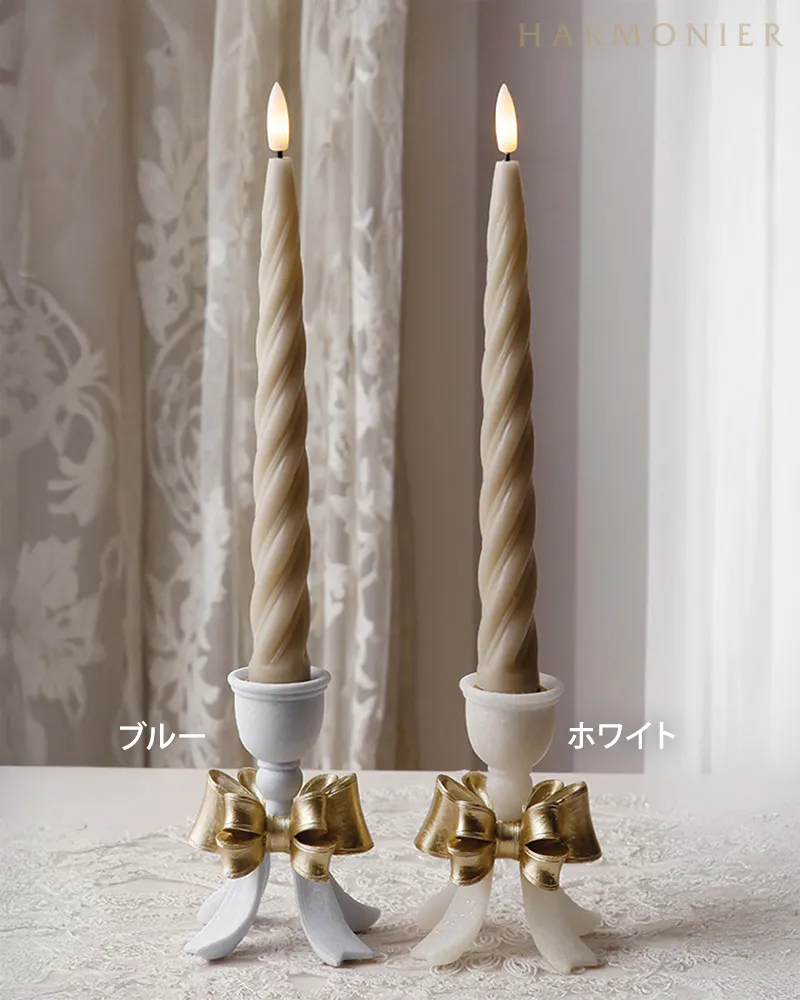 シャビーホワイトメタルリボンキャンドルホルダー（S/L） | 輸入雑貨の