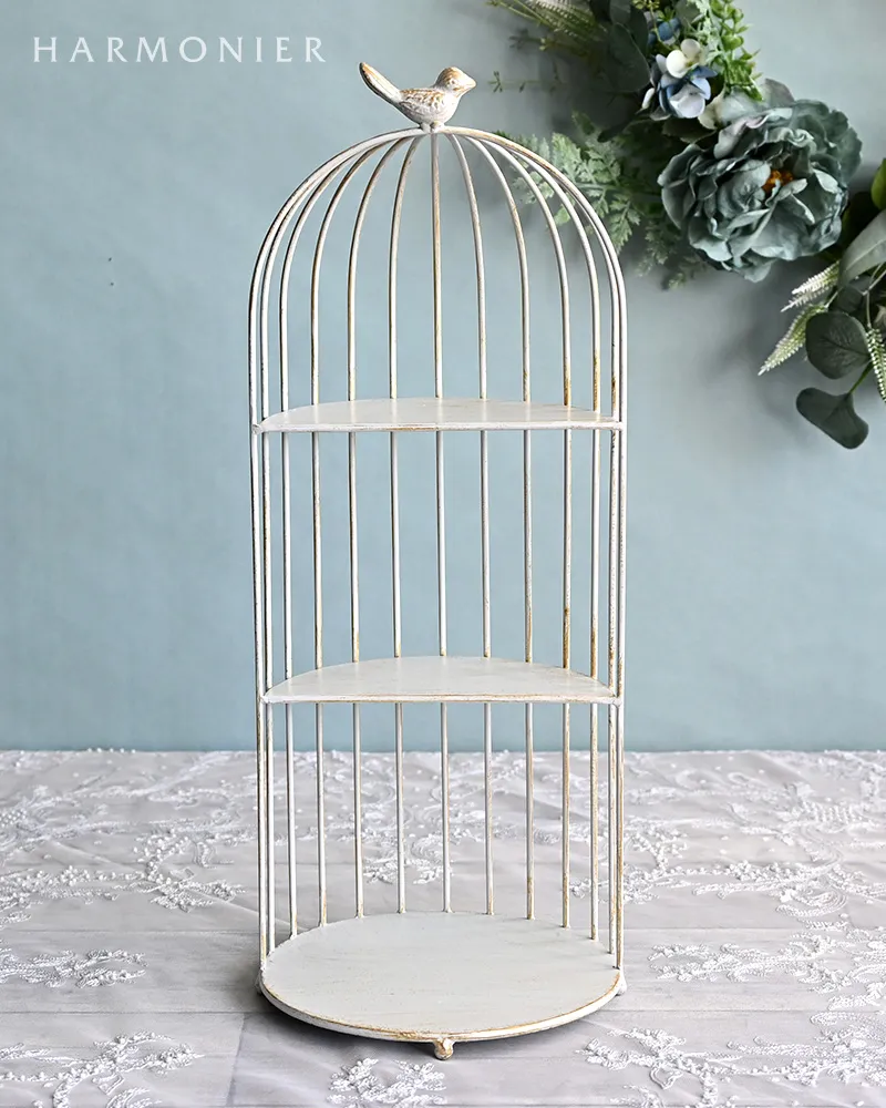 シャビーホワイトバードケージシェルフ3段 | 輸入雑貨の通販ハルモニア