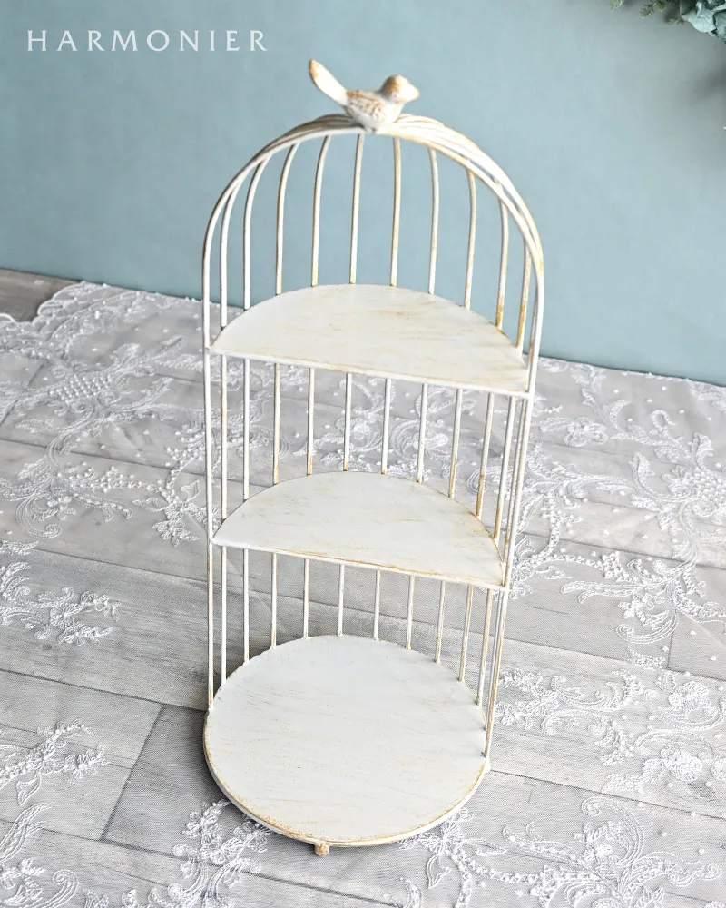 シャビーホワイトバードケージシェルフ3段 | 輸入雑貨の通販ハルモニア