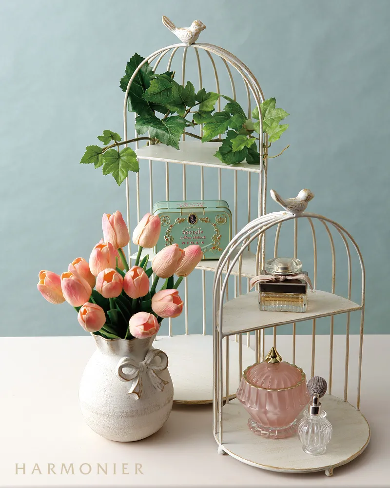 シャビーホワイトバードケージシェルフ2段 | 輸入雑貨の通販ハルモニア