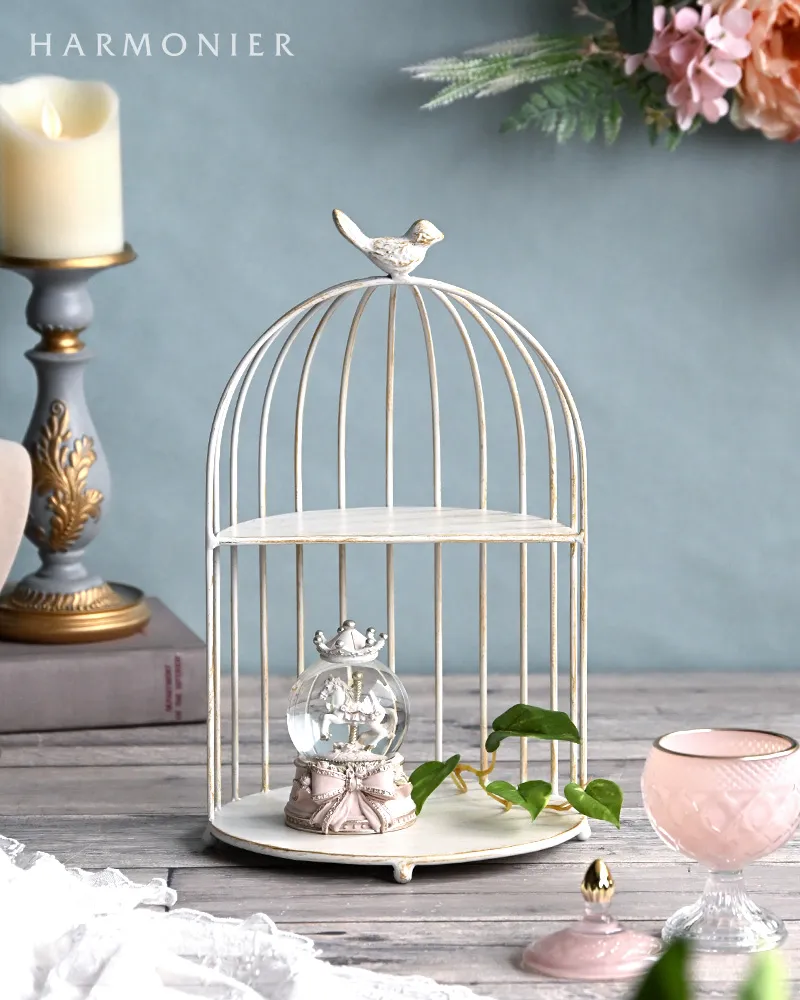 シャビーホワイトバードケージシェルフ2段 | 輸入雑貨の通販ハルモニア