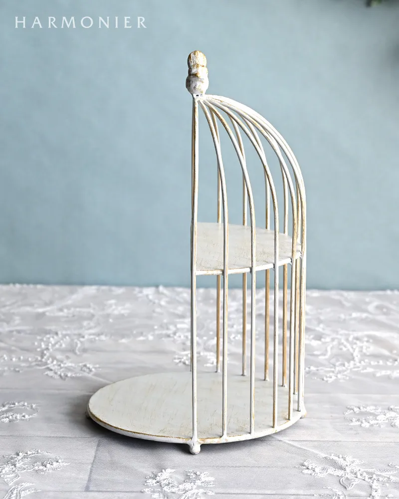 シャビーホワイトバードケージシェルフ2段 | 輸入雑貨の通販ハルモニア