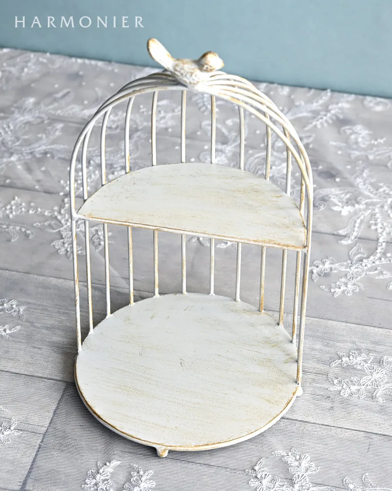 シャビーホワイトバードケージシェルフ2段 | 輸入雑貨の通販ハルモニア