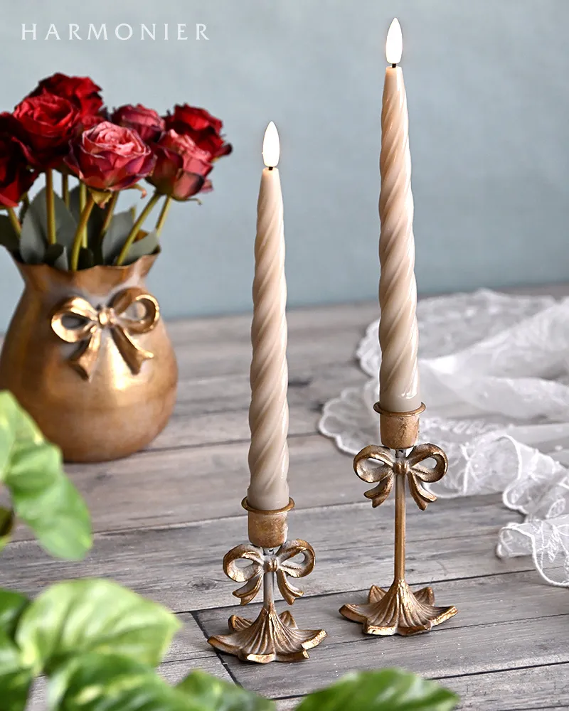 シャビーゴールドメタルリボンキャンドルホルダー（S/L） | 輸入雑貨の