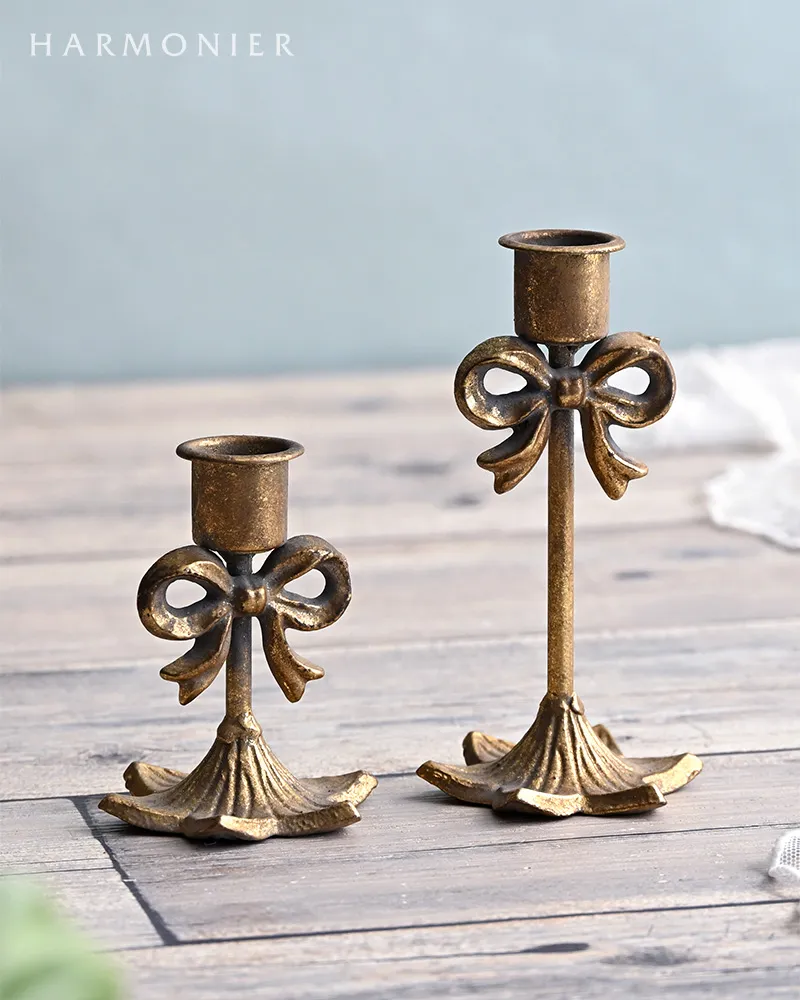 シャビーゴールドメタルリボンキャンドルホルダー（S/L） | 輸入雑貨の