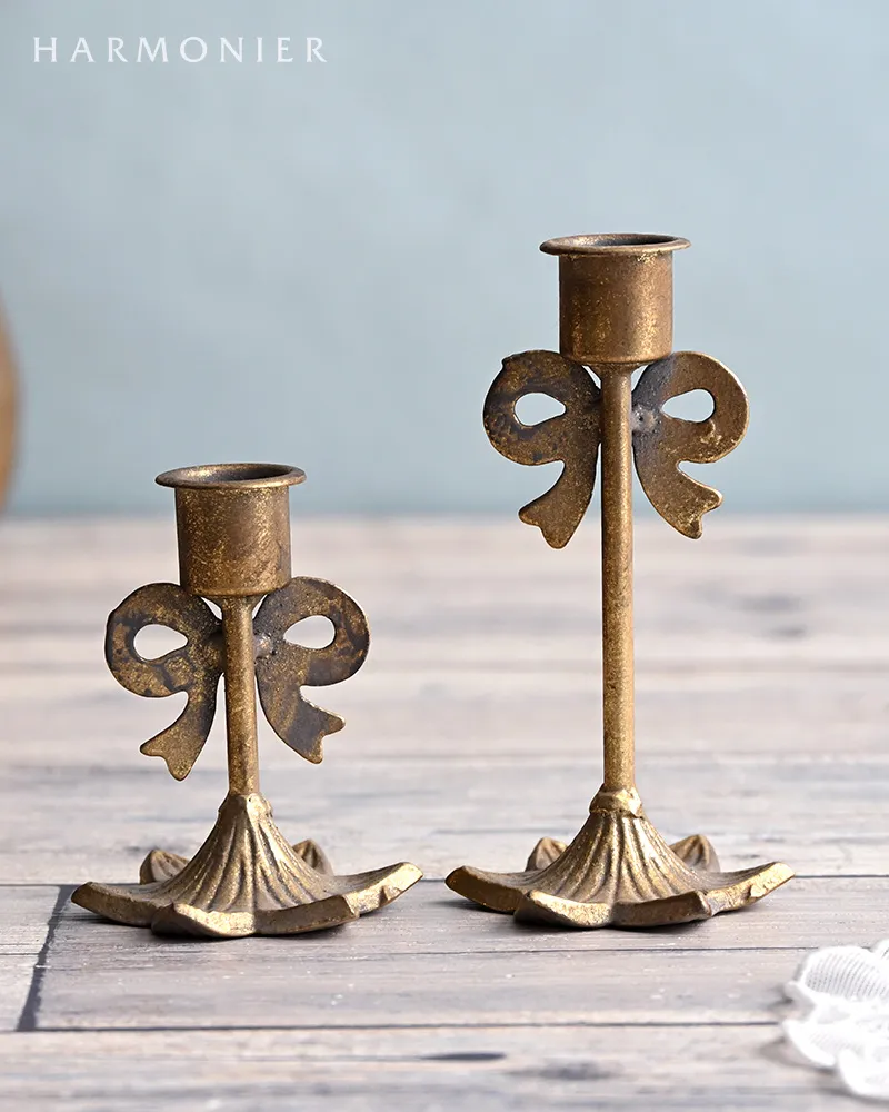 シャビーゴールドメタルリボンキャンドルホルダー（S/L） | 輸入雑貨の