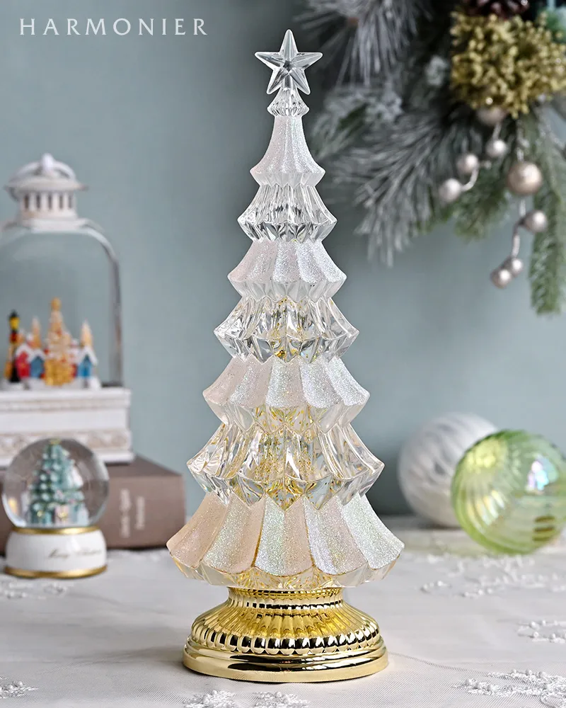 スリムフロストクリスマスツリー120cm　HARMONIAハルモニア リキッドLEDゴールドベースフロストツリー※電池式｜クリスマスグッズ