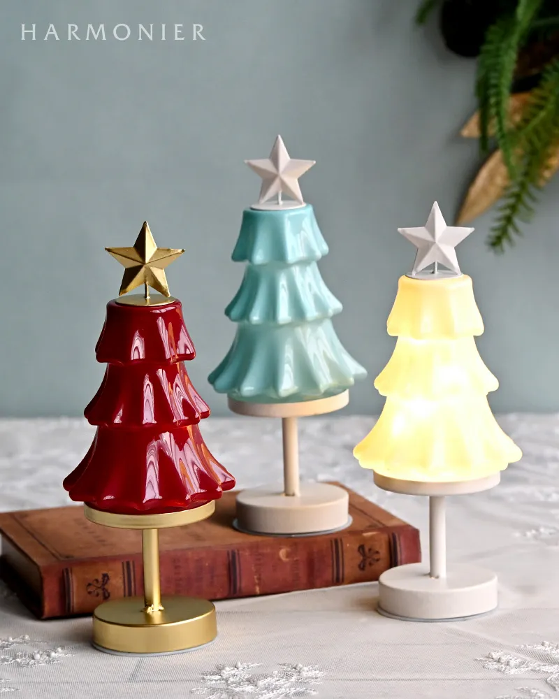 ガラスツリーLEDランプ/ミルキーブルー※電池式｜クリスマスグッズ
