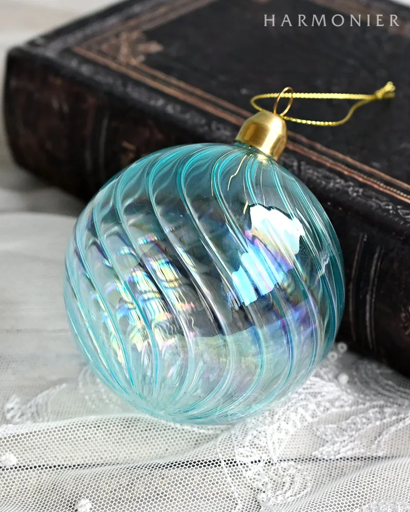 リブグラスボール/ライトブルーイリッド8cm｜クリスマスグッズ | 輸入