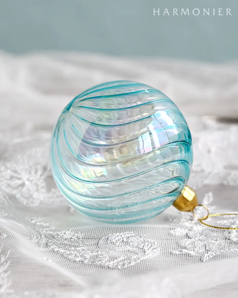 リブグラスボール/ライトブルーイリッド8cm｜クリスマスグッズ | 輸入