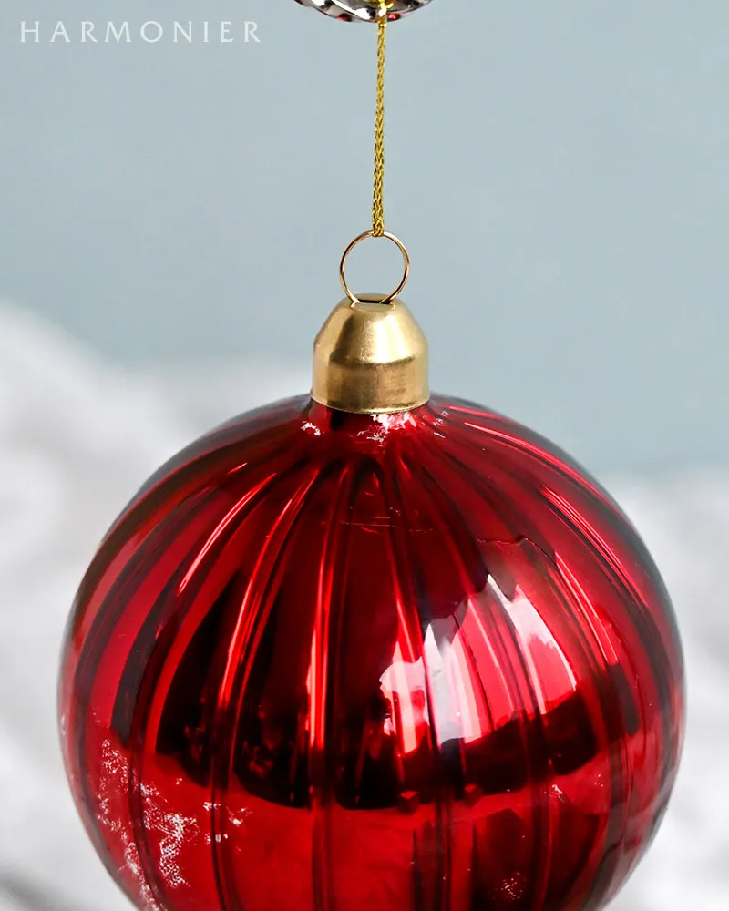リブグラスボール/レッド8cm｜クリスマスグッズ | 輸入雑貨の通販