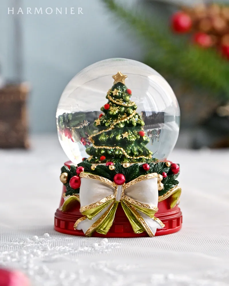スモールスノードーム/ツリーリボンレッドベース｜クリスマスグッズ