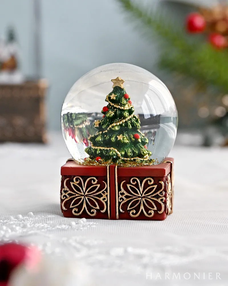 スモールスノードームツリーレッドボックスベース｜クリスマスグッズ