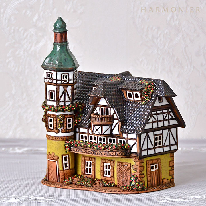 リトアニア製キャンドルハウス/木骨造りの家 イエロー Lサイズ（R）