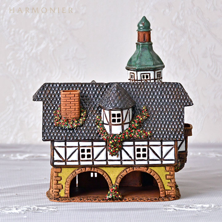 リトアニア製キャンドルハウス/木骨造りの家 イエロー Lサイズ（R）